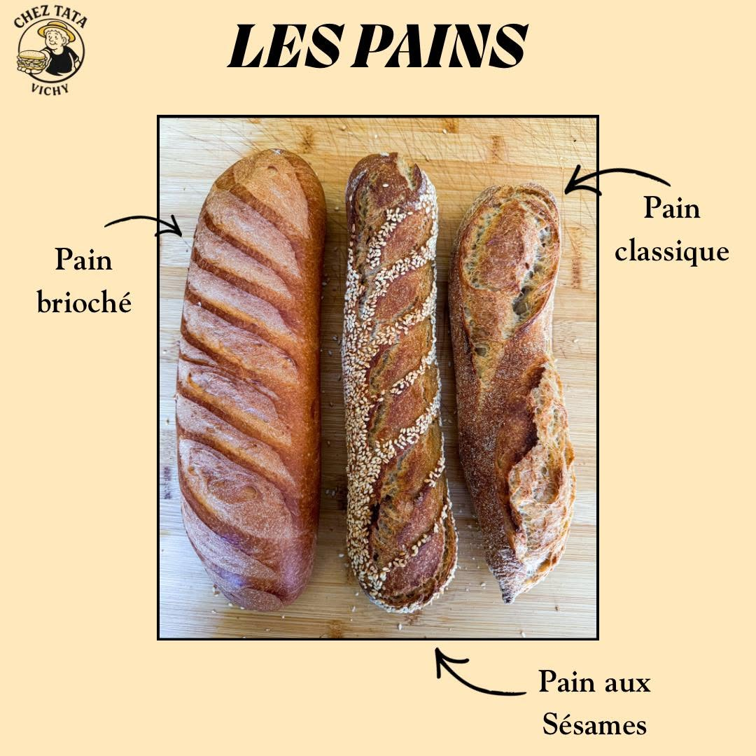 Sélection de pains chez Chez Tata Vichy : brioché, sésames et classique