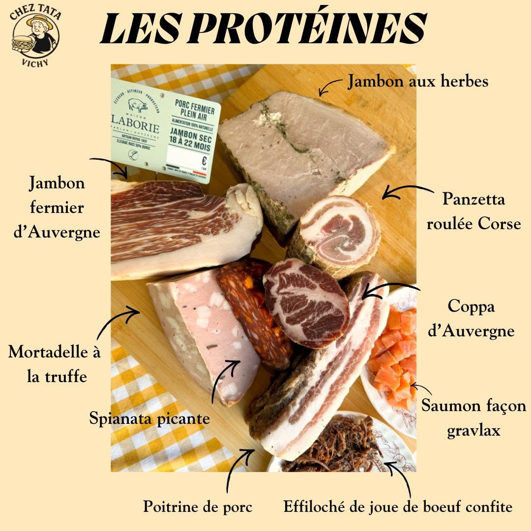 Sélection de charcuteries et protéines chez Chez Tata Vichy